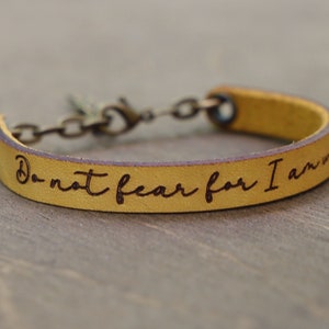 Personalized Adjustable Leather Bracelet with Lobster Clasp Extender Do not fear  Inspirational Motivational Custom Wording