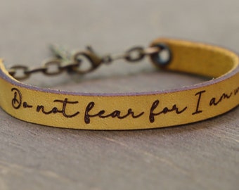 Personalized Adjustable Leather Bracelet with Lobster Clasp Extender Do not fear  Inspirational Motivational Custom Wording