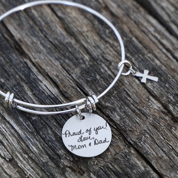 Personalized Handwriting Bangle Handwritten Charm Custom Handwriting Jewelry Engraved Handwritten Message Your Handwriting