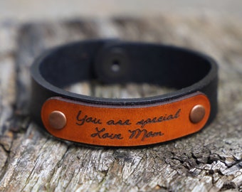 Personalized Handwriting Leather Plate Bracelet Leather Cuff Leather bracelet with leather plate Engraved Handwriting on Leather