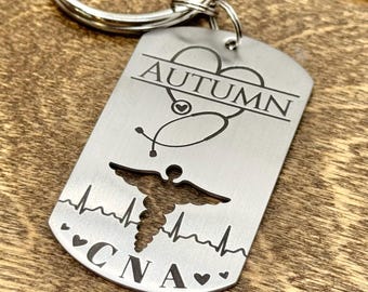 Personalized Medical Keychain, Custom Healthcare Worker Gift, Nurse, EMT, LPN, CNA  deep engraved Graduation Gift