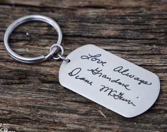 Personalized Engraved Handwriting dogtag key ring Handwritten Message  Keychain groom gift boyfriend gift fiance gift Gift Father's Day