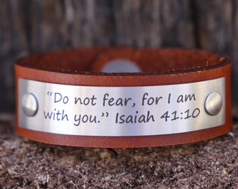 Custom Engraved Personalized Leather Bracelet Inspirational Jewelry Inspirational Message Do not fear Color Options ChristmasGift Idea