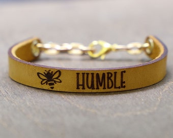 Personalized Adjustable Leather Bracelet with Lobster Clasp and Extender Inspirational Motivational Custom Wording Name Bracelet