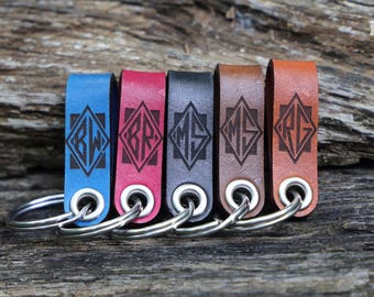 Leather Key ring Custom Personalized Leather Key chain Custom Leather Key ring Monogram Leather Carabiner Fob Option Christmas Gift Idea