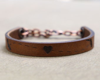 Personalized Adjustable Leather Bracelet with States  Leather Bracelet with Lobster Clasp and Chain Extension