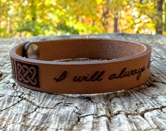 Celtic Personalized Engraved Handwriting Leather Bracelet Signature Bracelet
