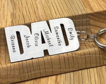 Personalized Dad Keychain with Kids Names, Custom Stainless Steel Dad Keychain