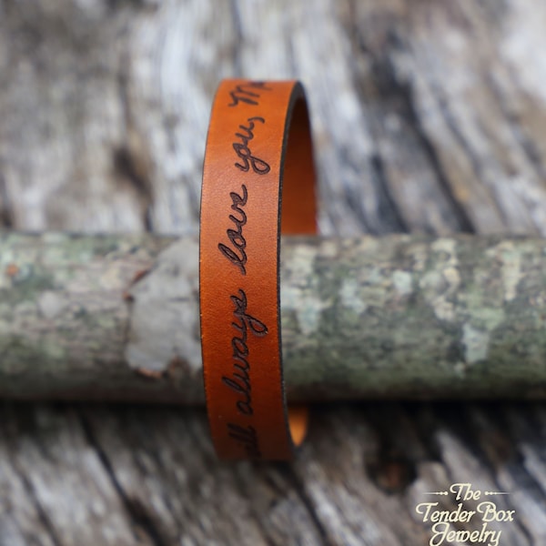 Personalized Engraved Handwritten Bracelet Customized with your Handwriting - Signature Leather Band