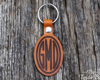 Personalized Leather Monogram Keychain customized handmade key chain gift for him gift for her Christmas Gift Idea