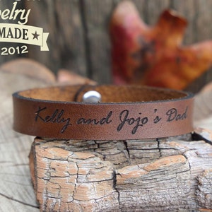 Personalized Engraved Custom Text leather bracelet children&#39;s names engraved leather bracelet engraved leather cuff gift for dad