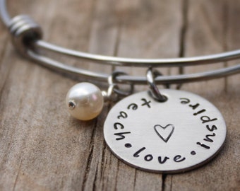 Teach Love Inspire Stainless Charm Bangle Teacher appreciation gift Teacher's gift Teachers gift Stainless Charm Bracelet