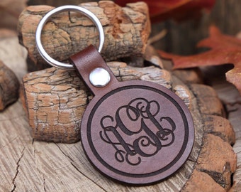 Personalized Monogram Leather Key Chain Key Fob Monogram Gift Monogram Keychain  Gift for Her Christmas Gift Idea