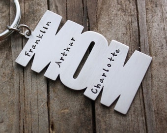 MOM personalized keyring  with the kids names Hand stamped stainless steel Mother's Day Gift Idea