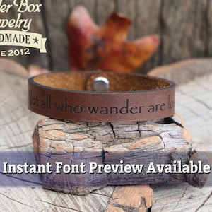 Personalized engraved leather bracelet Not all who wander are lost leather bracelet engraved leather cuffChristmasChristmasGift Idea image 1