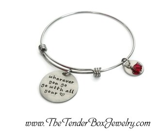 LIUANAN She Believed She Could So She Did Expandable Bangle Birthstone Charm Stainless Steel Cuff Bracelet 