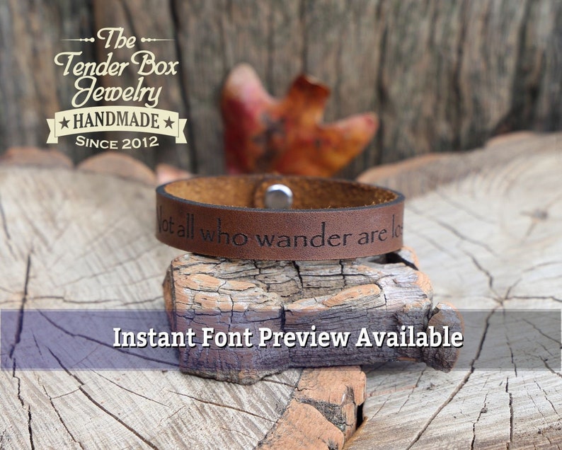 Personalized engraved leather bracelet Not all who wander are lost leather bracelet engraved leather cuffChristmasChristmasGift Idea image 1