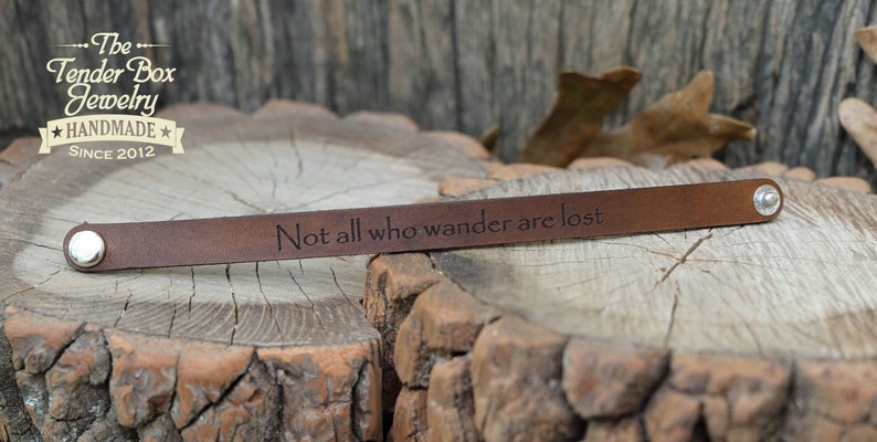 Personalized engraved leather bracelet Not all who wander are lost leather bracelet engraved leather cuffChristmasChristmasGift Idea image 3