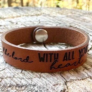 Personalized Leather Bracelet Trust in the Lord with all your heart Proverbs Inspirational Bracelet