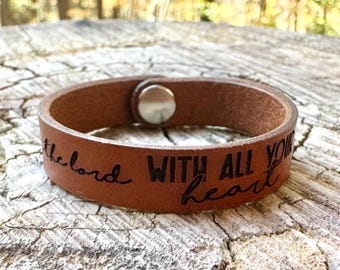 Personalized Leather Bracelet Trust in the Lord with all your heart Proverbs Inspirational Bracelet