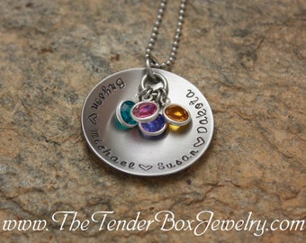 Personalized Custom Names Mothers Necklace Handstamped Children's Names Family Necklace with Birthstones Mothers Grandma Mom Necklace