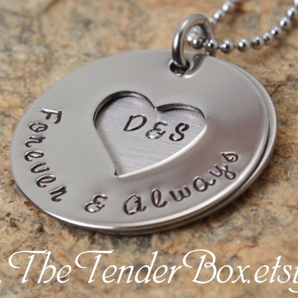 Personalized Forever & Always with hidden message Couples heart necklace wedding necklace personalized Christmas Gift Idea