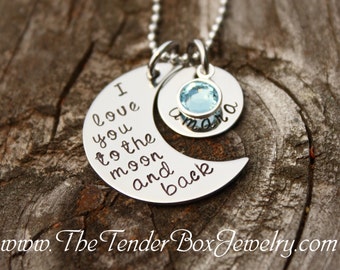 I love you to the moon and back necklace Personalized moon and back necklace name pendant necklace Christmas Gift Idea