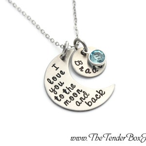 personalized necklace I love you to the moon and back hand stamped moon and name pendant necklace XFBCX Christmas Gift Idea