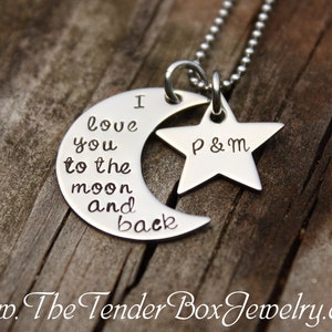 personalized necklace I love you to the moon and back with star hand stamped pendant necklace Christmas Gift Idea