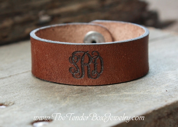 Personalized Monogram Leather Cuff Bracelet