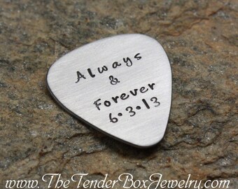 Personalized guitar pick hand stamped stainless pick Gift Father's Day Christmas Gift Idea