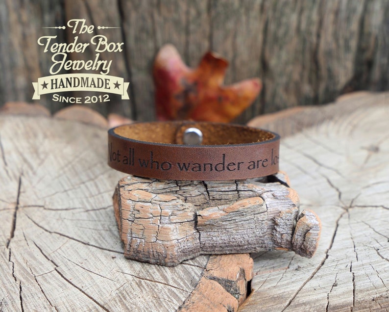 Personalized engraved leather bracelet Not all who wander are lost leather bracelet engraved leather cuffChristmasChristmasGift Idea image 2