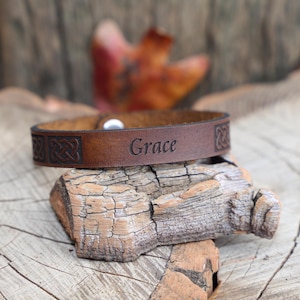 Personalized Celtic leather bracelet leather name bracelet engraved leather cuff engraved leather design bracelet ChristmasGift Idea