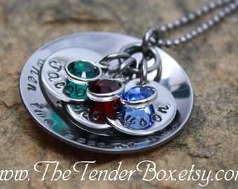 Personalized Mothers Necklace hand stamped necklace  Gift Swarovski birthstones US customers Mother’s day Christmas Gift Idea