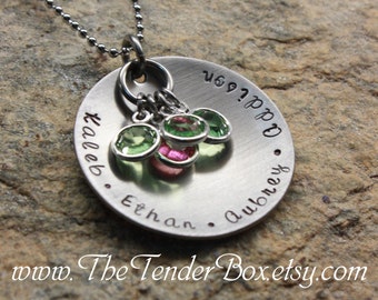 Mothers Necklace personalized hand stamped jewelry necklace with Swarovski birthstones Christmas Gift Idea