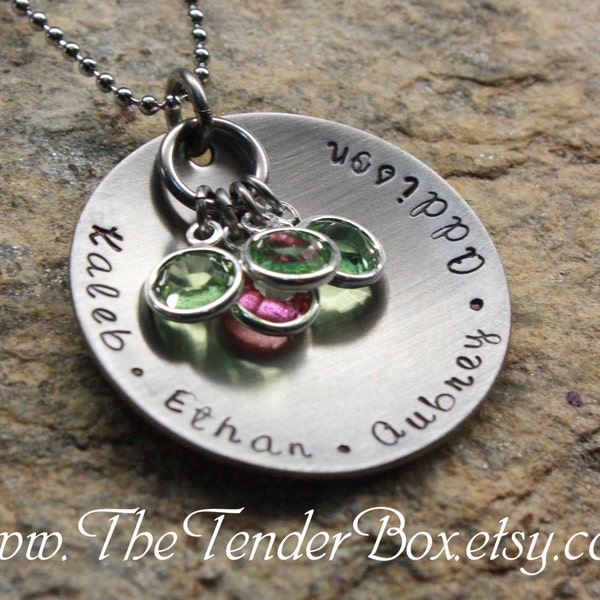 Mothers Necklace personalized hand stamped jewelry necklace with Swarovski birthstones Christmas Gift Idea