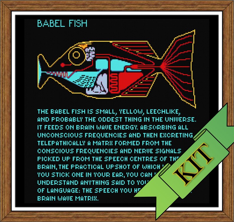 Hitchhiker's Guide Babel Fish Cross Stitch Sampler Kit Etsy