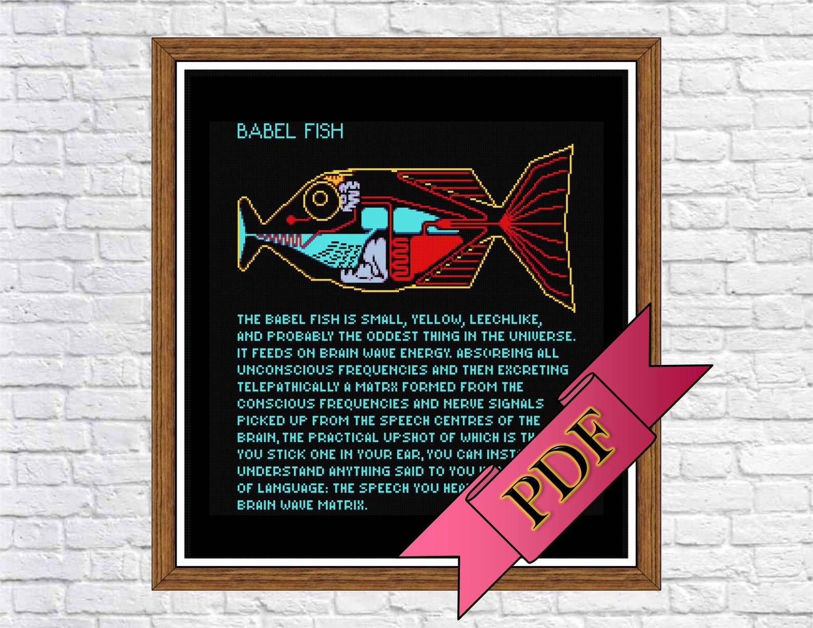 Hitchhiker's Guide Babel Fish Cross Stitch Sampler PDF Etsy