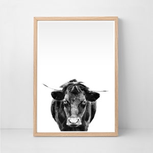 Kuh-Kunst, schwarz und weiß, Highland Cattle Print, Bauernhof Tier Druck, Kuh Kindergarten Tiere, Wohnzimmer Dekor, Wohnkultur, Housewarminggeschenk
