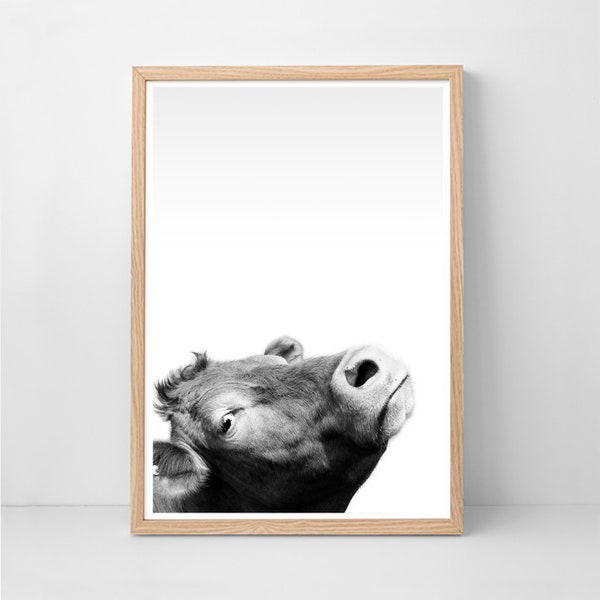 Cow Print, Farm Animal Wall Art, Funny Animal Poster, Black and White, Printable Art, Nursery Farm Animal, Nursery Decor, Rustic Home Deco