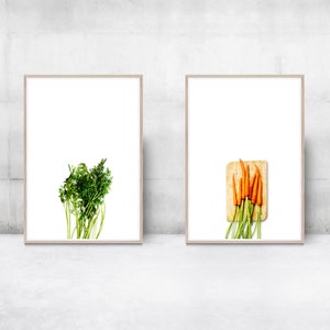 Set of 2 food art prints, Kitchen art, Vegetable Art Print, Kitchen wall decor, Green wall decor, Veggie garden poster, Restaurant Wall Art image 1