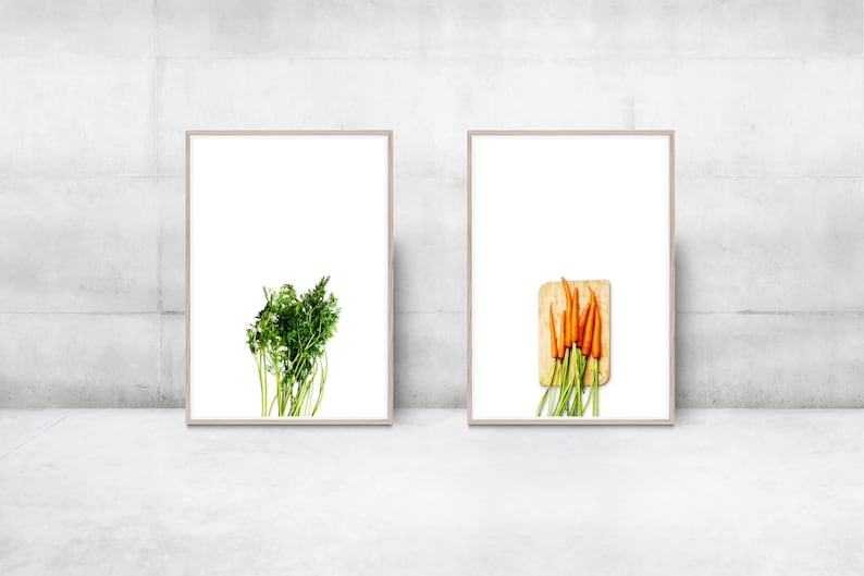 Set of 2 food art prints, Kitchen art, Vegetable Art Print, Kitchen wall decor, Green wall decor, Veggie garden poster, Restaurant Wall Art image 1