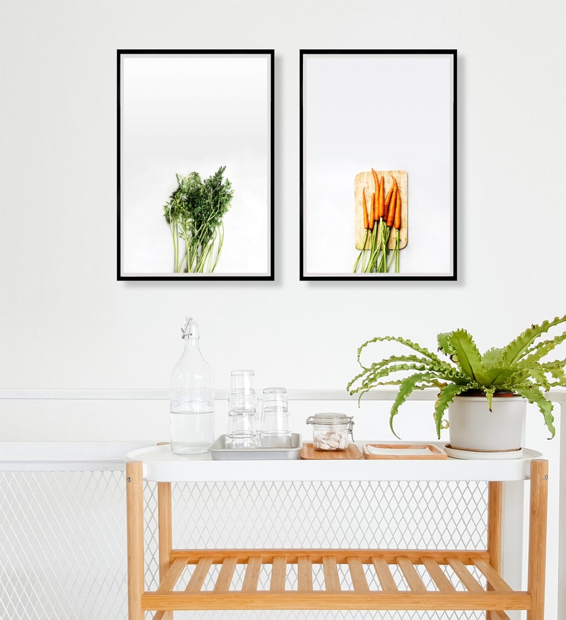 Set of 2 food art prints, Kitchen art, Vegetable Art Print, Kitchen wall decor, Green wall decor, Veggie garden poster, Restaurant Wall Art image 3