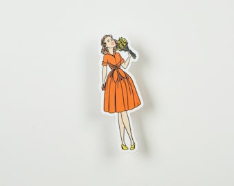 Vintage Fashion Lady -Orange- Vinyl Sticker