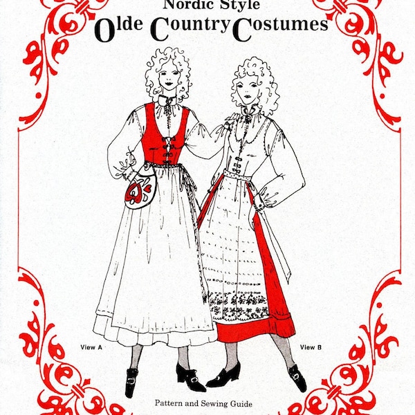 Misses' Nordic Style Olde Country Costumes Jumper, Blouse, Apron & Waist-bag sizes 8-16 Sewing Pattern # 871