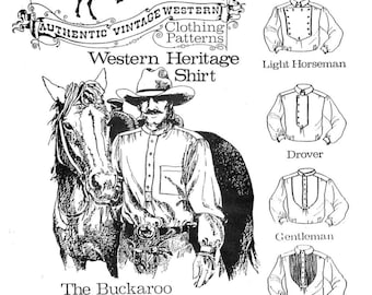 Buckaroo Bobbins Cowboy Western Heritage Shirt Sewing Pattern sizes XS-XXL in 5 Styles 1800s-1900 era