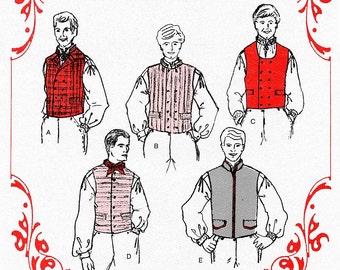 Men's Nordic Style Vest in 5 Styles sizes 38-48 Olde Country Costumes Sewing Pattern # 878