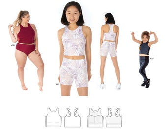 Jalie 4128 Audrey Cropped Workout Top Sewing Pattern in 28 sizes Children, Teen & Adult