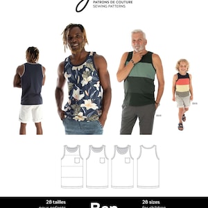 Jalie 4134 Ben Fitted Tank Tops Sewing Pattern in 28 Sizes for Men, Teen & Children