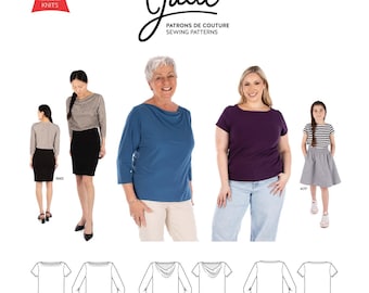 Jalie Manon Boatneck or Cowl Neck Tee Shirt Sewing Pattern in 28 Sizes